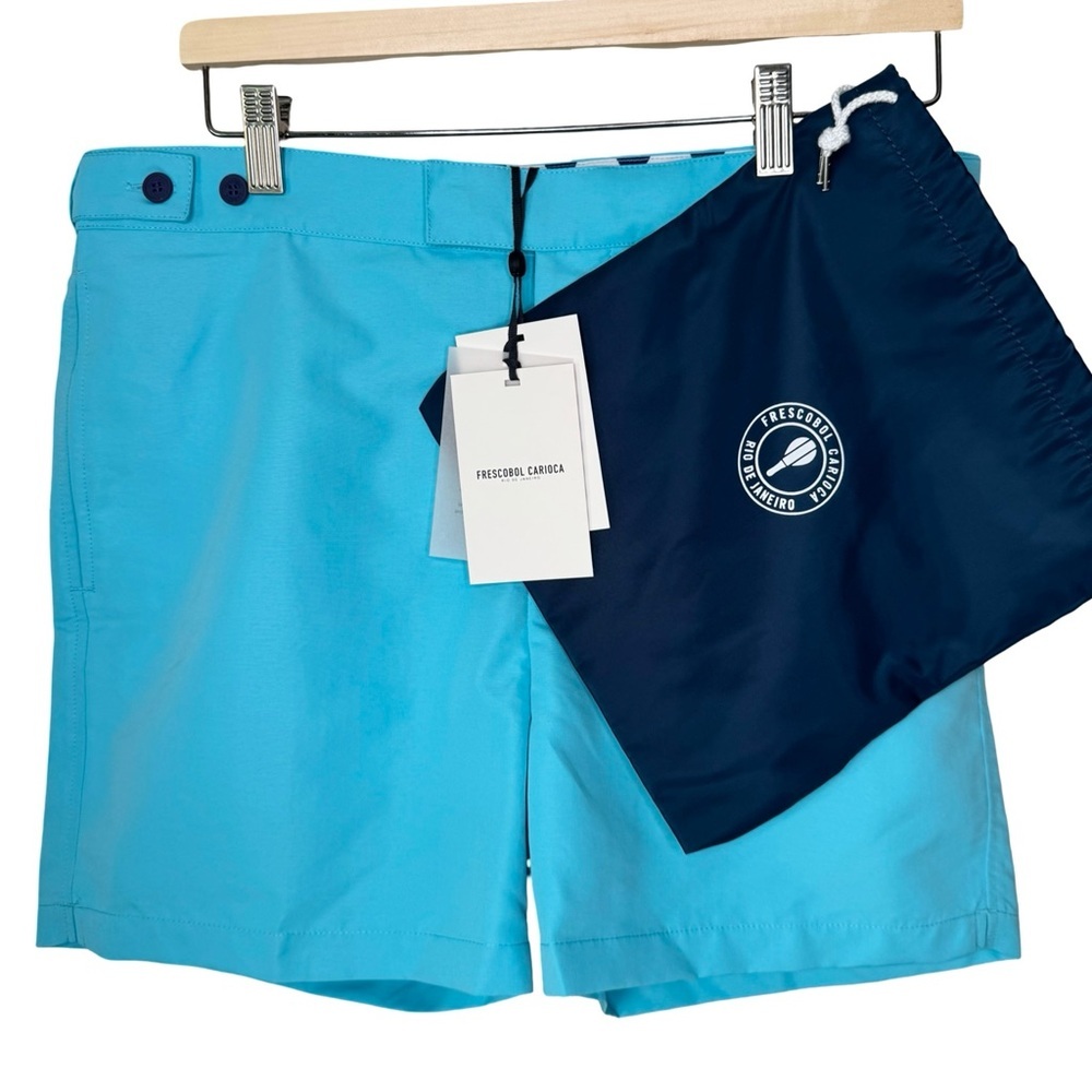 NWT FRESCOBOL CARIOCA Tailored Swim Shorts Sky Blue WITH BRANDED TRAVEL BAG